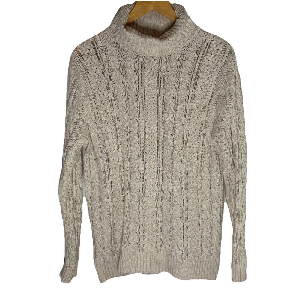 Jeanne Pierre Cream Cable Knit Turtle Neck Sweater Women’s M 100% Cotton
